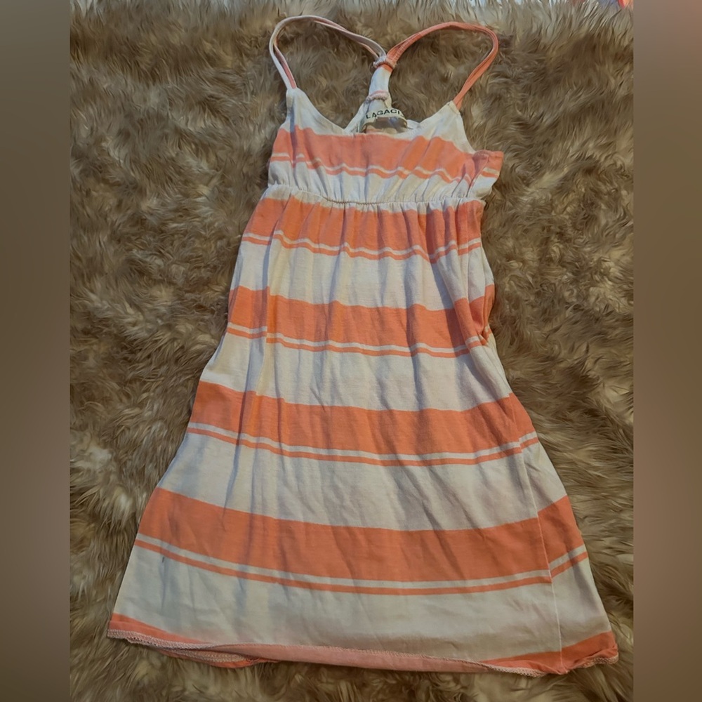 Lagaci Coral and White Sleeveless Dress Coverup